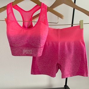 BNWT PINK Victoria’s Secret Shorts Sports Bra Set XS Pink Thrill Ombré
